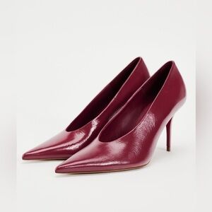 NWOT. Zara Red Leather High Heel Shoes. Size 6.
